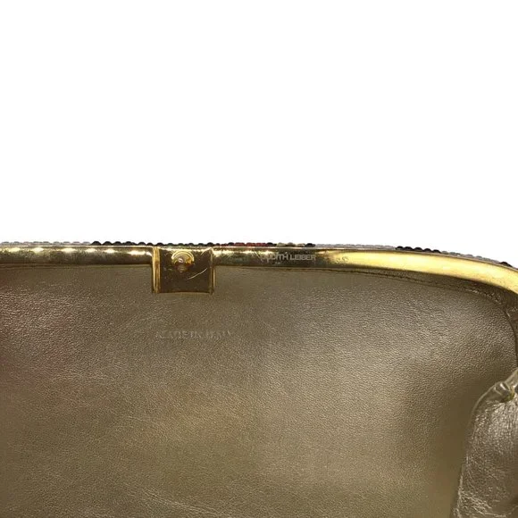 JUDITH LEIBER MULTICOLORED CRYSTAL EMBELLISHED LEAF DESIGN EVENING CLUTCH BAG - Picture 7 of 8